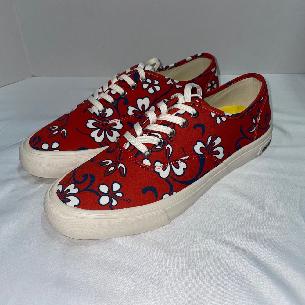SeaVees Legend Sneaker Hoffman Poplin Twill Red Floral Hibiscus Womens 8‎